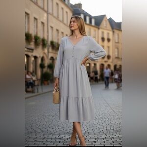 Feminine Boho Gray Dress NEW W/O Tags